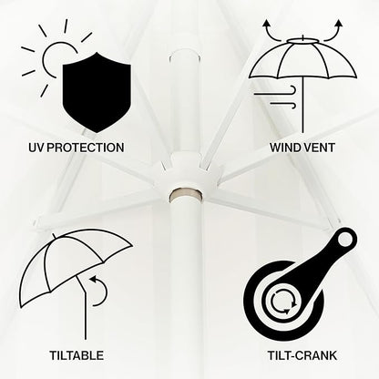 JONATHAN Y UMB1001 Collins 9 ft. Classic Cottage Tassel Market Patio Umbrella with Auto-Tilt, Crank, Wind Vent and UV Protection