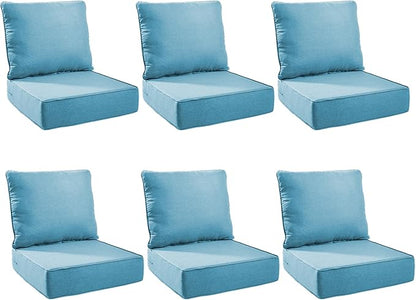 Outdoor Cushion Set for Furniture Patio Furniture, UV Resistant, Water Resistant - 6 Inch Thick Foam Garden Cushions– 24x24 Inch Patio Seat Covers for Chair/Sofa/Couch | Light Blue | 6-Pack |