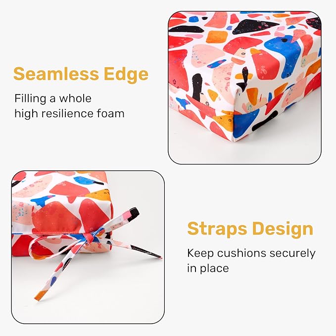 UNIKOME Outdoor Chair Cushions Pack of 4, Water Resistant Patio Cushions with Ties, High Density Sponge Filling Square Corner Seat Cushions for Outdoor Furniture, 24"*24"*4", Petal Stone