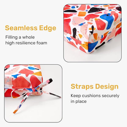 UNIKOME Outdoor Chair Cushions Pack of 4, Water Resistant Patio Cushions with Ties, High Density Sponge Filling Square Corner Seat Cushions for Outdoor Furniture, 19"*19"*3", Petal Stone