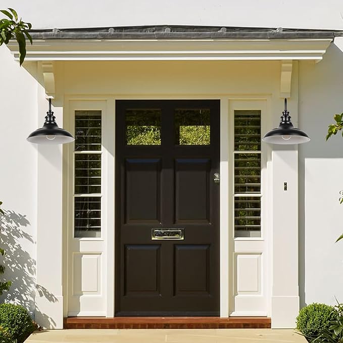 Exterior Farmhouse Barn Light, 16 Inch Vintage Outside Garage Light Fixtures, 4PCS Anti-Rust Waterproof Outdoor Light for Patio Frontdoor Entryway Doorway, Matte Black