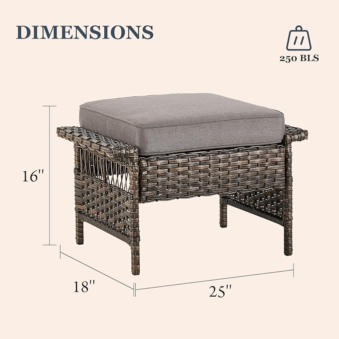 Patio Furniture Set 2 Wicker Swivel Glider Chairs 2 PE Rattan Chairs and 2 Ottomans with Grey Cushions Patio PE Rattan Side Table Brown Wicker Patio Conversation Set 7pcs for Patio