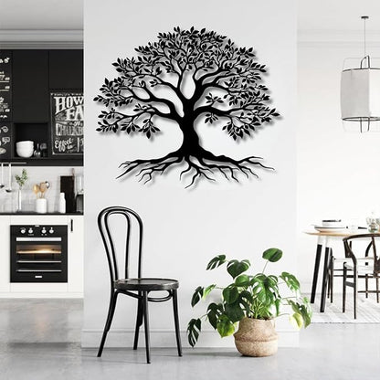 VTHTA Large Tree of Life Metal Wall Art,Tree Wall Sign for Living Room Bedroom Indoor Outdoor Garden Home Decoration (White, 28" Wx24 H/70x61cm, Metal Wall Art)