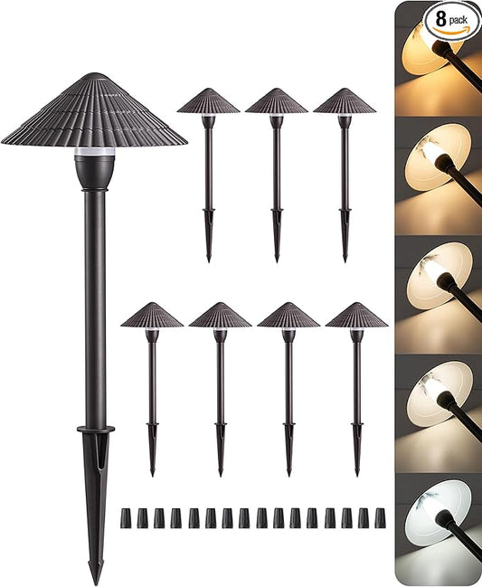 EDISHINE 5CCT Low Voltage Pathway Lights Wired, 8 Pack 2700K-5000K LED Landscape Lighting, 12V AC/DC 3W 160LM Die-Cast Aluminum Waterproof Outdoor Landscape Path Lights for Sidewalk Garden Yard
