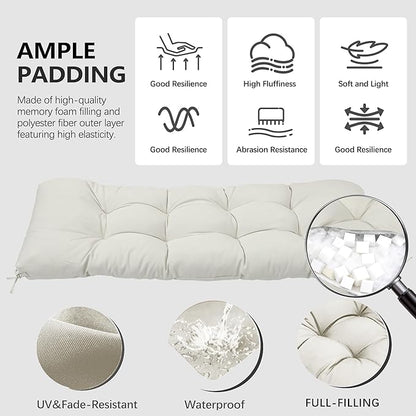 3 Pcs Wicker Chair Cushions Patio Loveseat Chaise Cushion Set - 1200D 47x19*4 Inch Waterproof Wicker Bench Cushions with 2 19x19x4 Inch Chair Cushions for Garden Porch Wicker Patio Furniture(White)