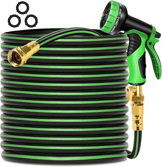 Garden Hose 50 ft Non-expandable Water Hose Flexible Durable 5 Layers TPV No Kink Lightweight Hybrid Hoses Heavy Duty with 3/4’’ Fittings-10 Way Nozzle Collapsible Outdoor Pipe for Yard Lawn
