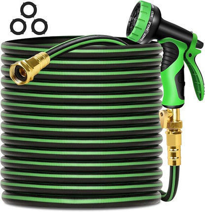 Garden Hose 75 ft Non-expandable Water Hose Flexible Durable 5 Layers TPV No Kink Lightweight Hybrid Hoses Heavy Duty with 3/4’’ Fittings-10 Way Nozzle Collapsible Outdoor Pipe for Yard Lawn