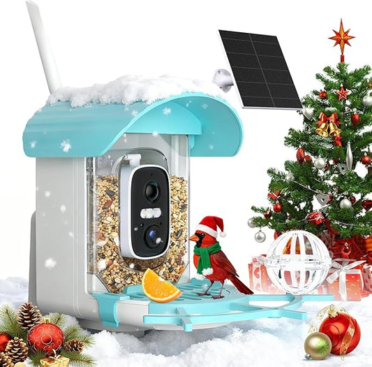 Bird Feeder with Camera 3W Solar Powered Panel: 2.4Ghz WiFi Hummingbird Feeders for Outdoors with AI Identify Auto Capture, 2K Live View, Instant Arrival Alerts, Gift for Bird Lovers (Green)