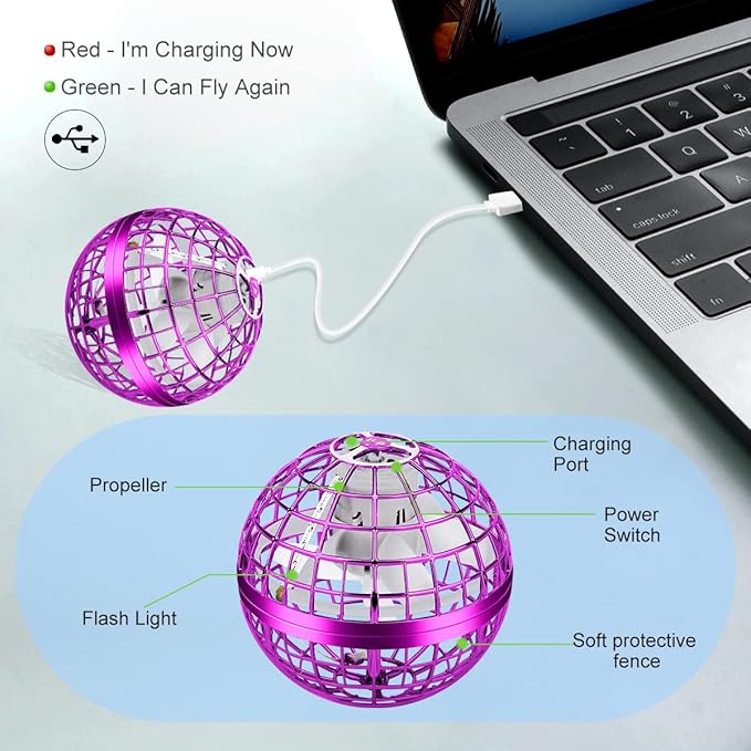2026 Flying Orb Ball Toy, Hover Ball Fly Fidget Spinner, Cool Toys Gifts for 6 7 8 9 10 11 12+ Years Old boy Girls Teens, Hand Mini Drone Cosmic Globe, Indoor Outdoor Toys Purple
