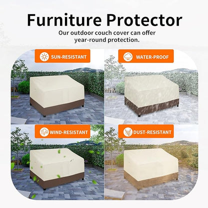 Easy-Going Waterproof Outdoor Loveseat, Heavy Duty 2-Seater Patio Couch, Windproof Furniture Cover with Air Vent (58Wx40Dx31H inch, Beige/Dark Brown)