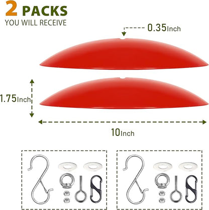 10" Small Bird Feeder Dome, Hummingbird Feeder Rain Guard, Bird Feeder Cover for Small Feeders, Protective Cover Work with Ant Guards（Red,2 Pack