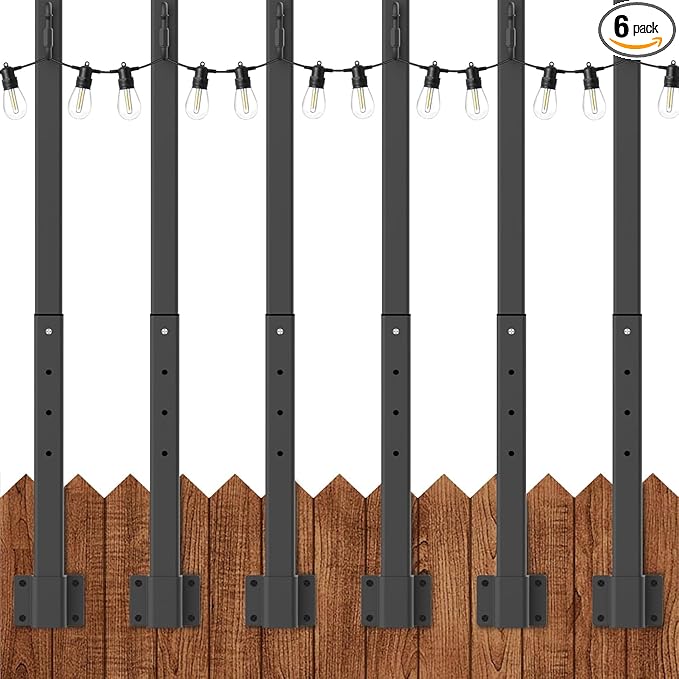 6 Pack 2.8FT String Light Poles,Light Poles for Outside String Lights,Outdoor Light Poles Metal Pole Stand for Patio,Backyard,Deck