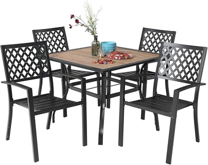 MFSTUDIO Patio Table and Chairs Set of 4, Outdoor Dining Set for 4 with Umbrella Hole, Metal Patio Furniture Set for Deck/Backyard/Poolside/Garden