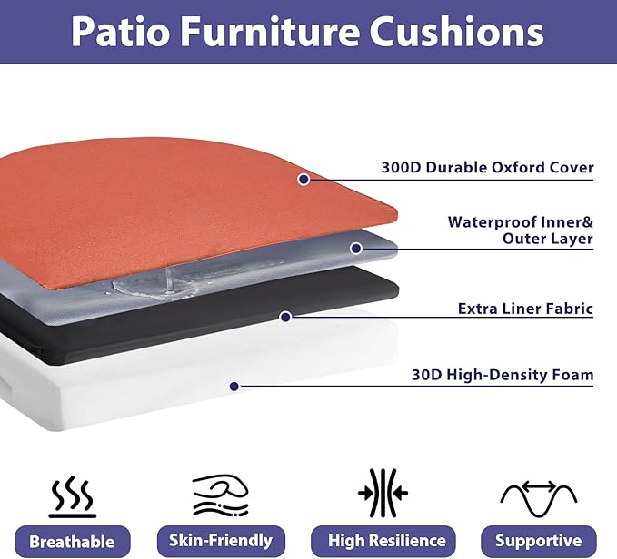 Outdoor Chair Cushions Set of 4 -Waterproof Outdoor Seat Cushions for Patio Furniture, Patio Chair Cushion with Handle and Ties, Round Out Door Chair Pads,17" x 16" x 2", Spice