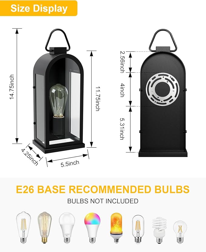 Vintage Outdoor Wall Light Fixtures (2 Pack) - Matte Black Porch Lantern/Exterior Wall Sconce, Glass Shade, Sturdy Metal Frame, Waterproof & Anti-Rust, for Entryway/Garage/Patio/Doorway, E26 Socket