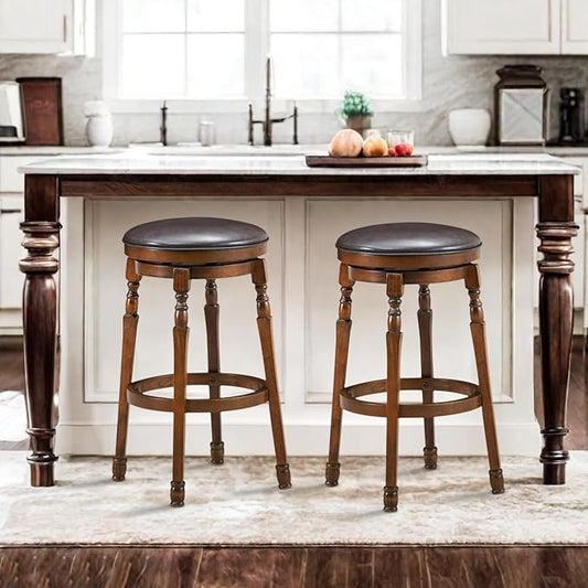 ERGOMASTER 29 Inch Swivel Bar Stools Set of 2, Rubber Wood, Brown