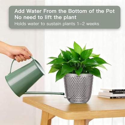 QCQHDU 2 Pack Self Watering Pots, 7.2 Inch Flower Pots with Drainage Holes and Water Filling Port, Plastic Garden Planter for Indoor Outdoor Plants (Gray)