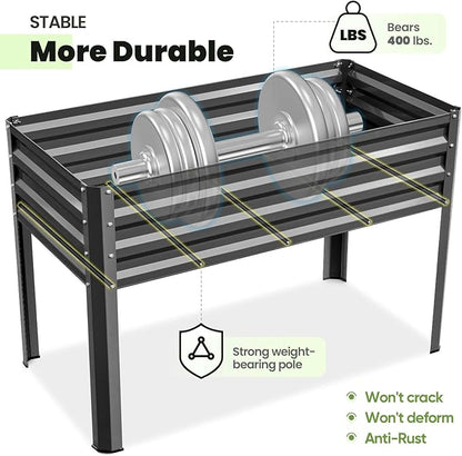 KING BIRD Raised Garden Bed with Irrigation System and Legs Galvanized Elevated Planter Box 48×24×31.5 in for Backyard, Patio, Balcony, 400lb Capacity, Dark Grey