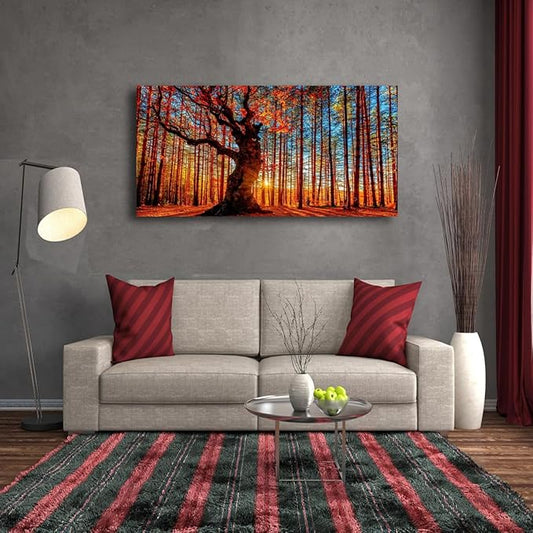 Tree of Life Wall Art Canvas Prints Natural Landscape Pictures Home Decor Colorful Forest Paintings for Living Room Bathroom Bedroom Kitchen Decorations 28x57 Inches Wooden Framed Artwork Easy Hanging