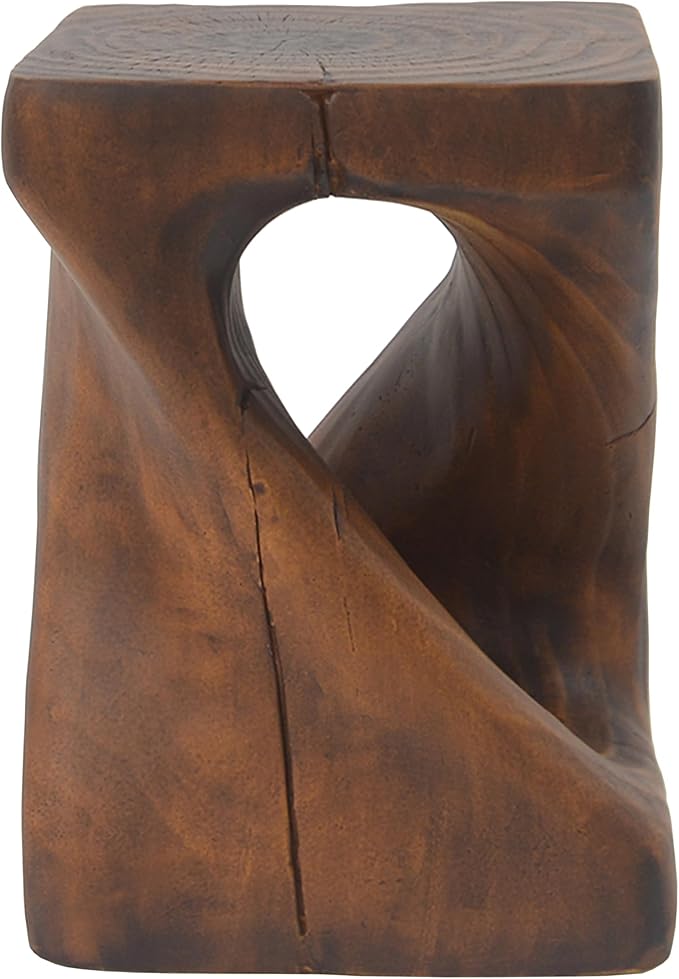 Christopher Knight Home Novi Outdoor Side Table, Twist-Shaped Decorative Accent Sofa Side End Table, Garden Stool for Patio Balcony Beach Pool, Lightweight Concrete, Wood-Like Texture, Antique Brown