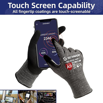 Schwer ProGuard Highest Level Cut Resistant Work Gloves PR3326 for Extreme Protection，ANSI A9 Cut Gloves with Reinforced Thumb, Non Slip, Non PFAS, Durable, Touch-screen, Black 2 Pairs（XL）