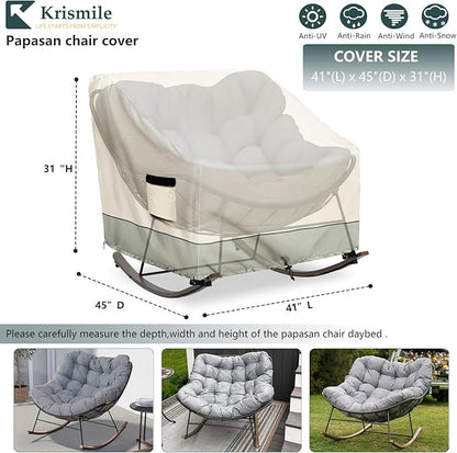 Outdoor Rocking Chair, Indoor Heavy Duty Waterproof Papasan Rocking Chair Cover with Split Zipper,Easy to use,White&Grayish Green