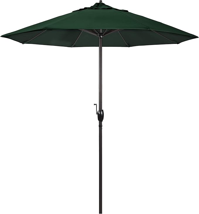 California Umbrella 7.5' Round Aluminum Outdoor Deck, Pool or Patio Umbrella, Crank Lift, Auto Tilt, Bronze Pole, Hunter Green
