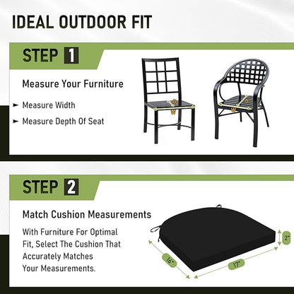 Basic Beyond Outdoor Chair Cushions Set of 4, Outdoor Cushions for Patio Furniture, Water Resistant Patio Chair Cushions with 2 Ties, 17x16x2, Black