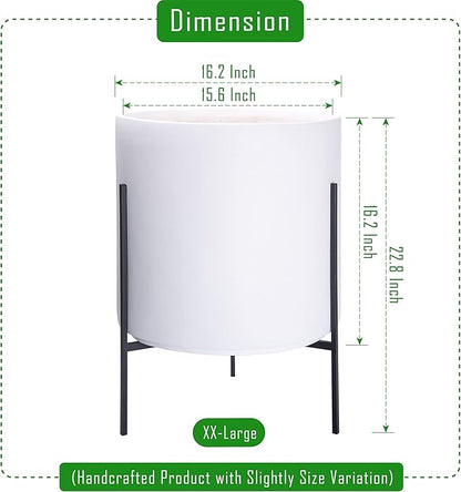 D'vine Dev Modern White Plants Pot Cylinder Planter with Heavy Duty Stand, XX-Large 16 Inch Pot, 22.8 Inch with Stand Height, 96-T-A-5