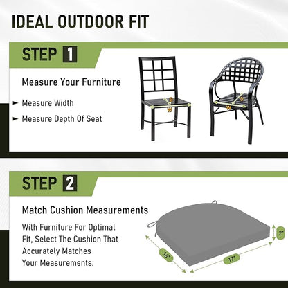 Basic Beyond Outdoor Chair Cushions Set of 4, Outdoor Cushions for Patio Furniture, Water Resistant Patio Chair Cushions with 2 Ties, 17x16x2, Light Grey