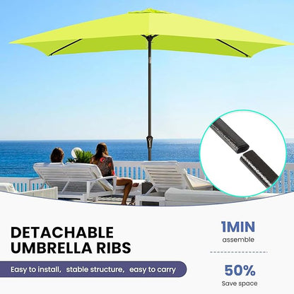 Ayge 6.5x10FT Rectangular Patio Umbrella Outdoor Table Umbrella w/Push Button Tilt & Crank Rectangle Market Umbrella UV Protection for Garden,Deck,Lawn,Yard & Pool,Lime