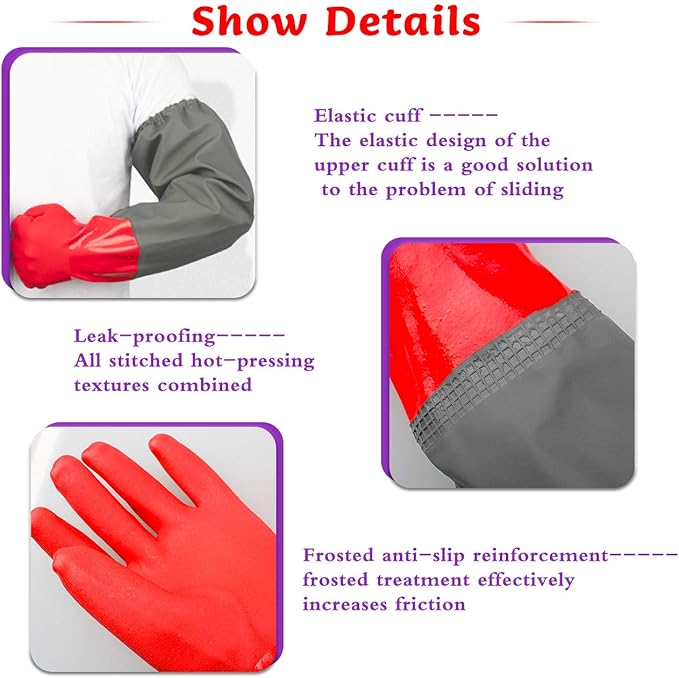 Coopache Full Arm Pond Gloves with Cotton lining Extra Long Waterproof Glove for Pond Cleaning/Machinery Industry 25-inch