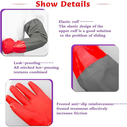 Coopache Full Arm Pond Gloves with Cotton lining Extra Long Waterproof Glove for Pond Cleaning/Machinery Industry 25-inch