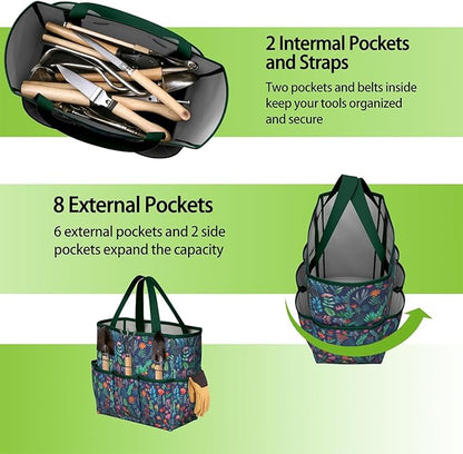 Daisy Flowers Garden Tool Bag - Waterproof Garden Tote with 8 Pockets, Large Storage Home Organizer Gardening Tool Oxford Bag for Garden Tools Kits Holder, Ideal Outdoor Gardening Gift for Women & Men