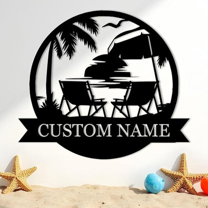 Personalized Metal Beach Signs | Backyard Oasis Sign | Porch Signs Outdoor | Coastal Beach Scene Custom Last Name Sign | Nautical Outdoor Wall Decor | Wall Art for House Warming Gifts