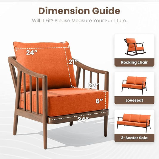 Outdoor Chair Cushions, 6 Inch Thick Patio Seat & Back Cushions Set with Removable Cover, Waterproof Patio Cushions for Outdoor Furniture, 22 x 24 Inch, Orange 5-Set