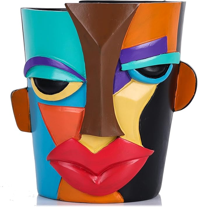 XMGZQ Abstract Cubism Face Planter,Pop Art Sculpture & Vase Decor,Unique Picasso Style Flower Pot,for 4-6 Inch Succulents & Houseplants,Drainage Hole Included,Statement Gift (Art Deco)