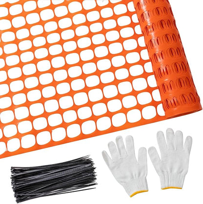 PotatoLife Plastic Mesh Fence Safety Fence, 2'x25' Roll with 50 Zip Ties, Resuable Temporary Netting for Garden Fencing, Construction, Snow Fencing, Animal Barrier, Poultry, Deer, Patio, Orange