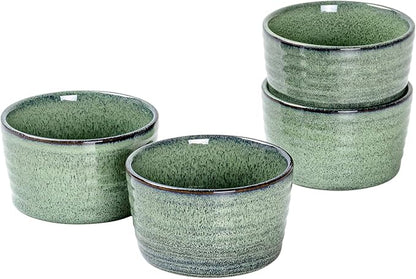 Ramekin Set, UNICASA 8 oz Creme Brulee Ramekins, Oven Safe Baking Set for Custard, Pudding, Souffle Cups, Reactive Gray (Green, 8oz x 4pc)