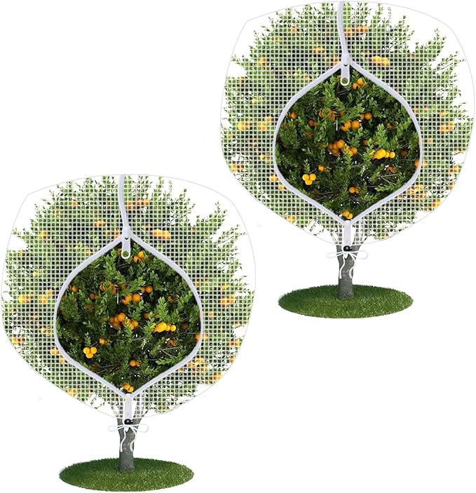 Fruit Tree Netting Covers with Zipper to Protect from Squirrels and Birds Large Netting for Fruit Trees Net Protection, White, 8' x 8', 2 Pack