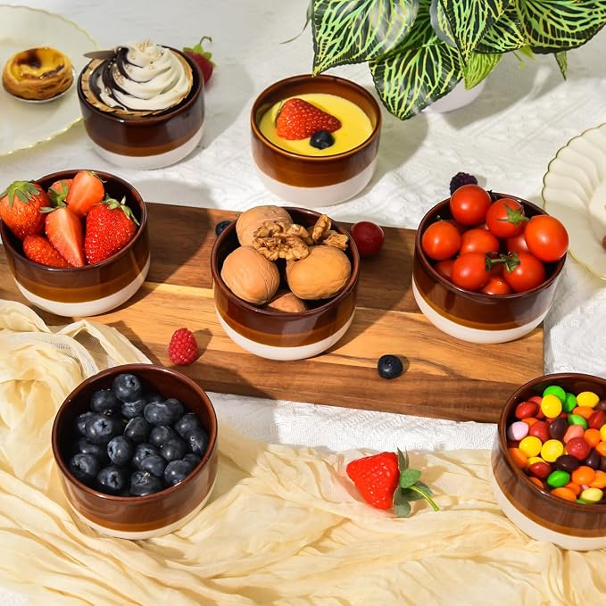 Vumdua Creme Brulee Ramekins 8 oz, Ceramic Ramekins Oven Safe Custard Cups Dipping Sauce Cups, Small Baking Dish for Souffle, Lava Cakes, Pudding, Baked Eggs and Desserts, Set of 6