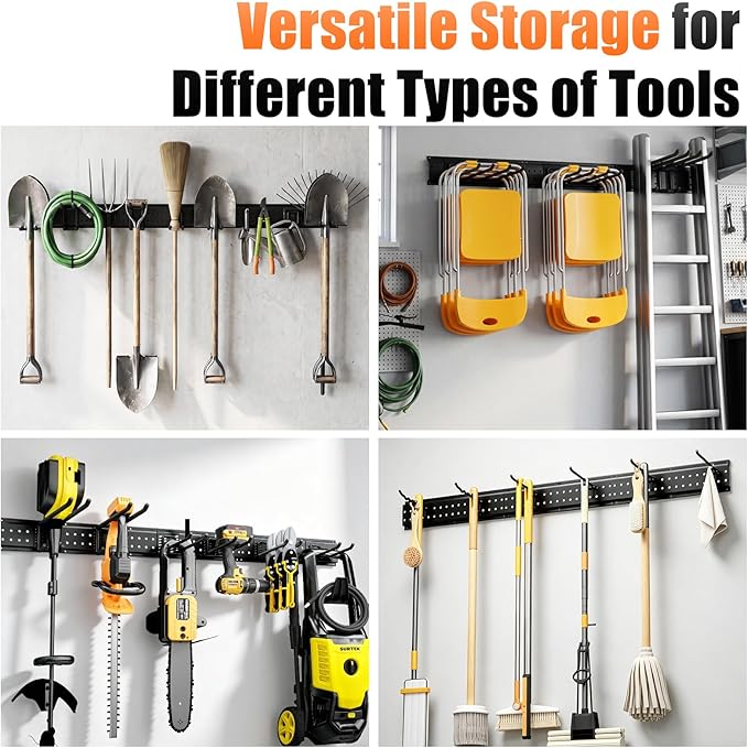 Garage Tool Organizer Wall Mount 49.5 inches with 10 Adjustable Heavy-Duty Hooks, Garage Organization, Garden Tool Storage Rack, Yard, and Shed, Holds Up to 400 lbs