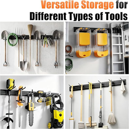 Garage Tool Organizer Wall Mount 99 inches with 18 Adjustable Heavy-Duty Hooks, Garage Organization, Garden Tool Storage Rack for Garage, Yard, and Shed, Holds Up to 750 lbs