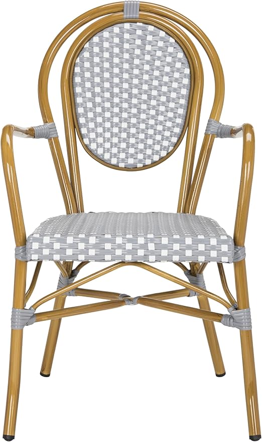 SAFAVIEH PAT4014A-SET2 Outdoor Collection Rosen Navy and White French Bistro Stacking Arm Chair