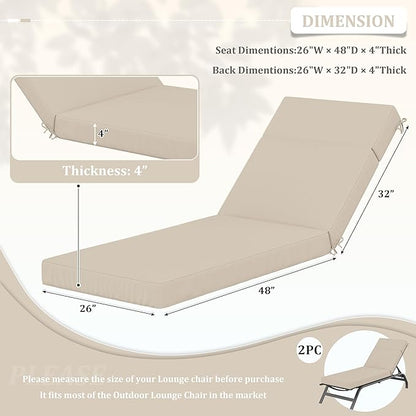 2 Pcs Chaise Lounge Cushions Outdoor, 80" L X 26" W X 4" D Lounge Chair Cushions for Outdoor Furniture, High-Density Foam Patio Chaise Cushion-Waterproof Fade-Resistant ThickPatio lounge chair cushion