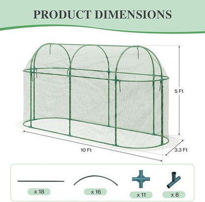 BPS Crop Cages for Garden Plant, 10x3x5 Ft Plant Netting Protection Tent with Zippered Door for Plants, Raised Garden Bed Cover with Frame for Vegetables, Fruits and Flowers