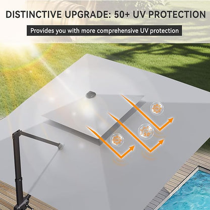 10' X 10' Cantilever Patio Umbrella Outdoor Heavy Duty Double Top Windproof Square Offset Umbrellas with 360-degree Rotation for Pool Deck Backyard, Foggy Grey