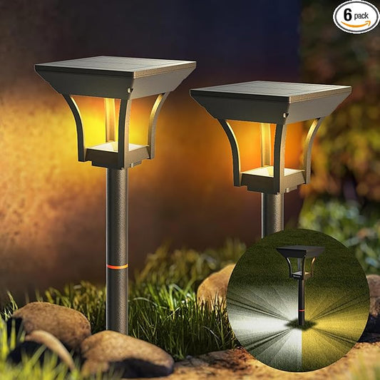 Solar Pathway Lights Outdoor, IP65 Waterproof Bright Solar Outdoor Lights, LED Solar Garden Lights Landscape Lighting for Walkway Lawn Patio Backyard (2 Pack, Warm & Cold White)