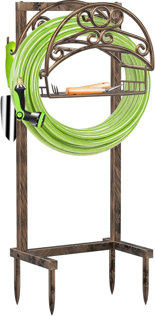 TomCare Garden Hose Holder Upgraded Water Hose Holder Heavy Duty 4 Spikes Hose Hanger Holds 160 Feet Hoses Stable Freestanding Hose Storage Organizer for Outside Yard
