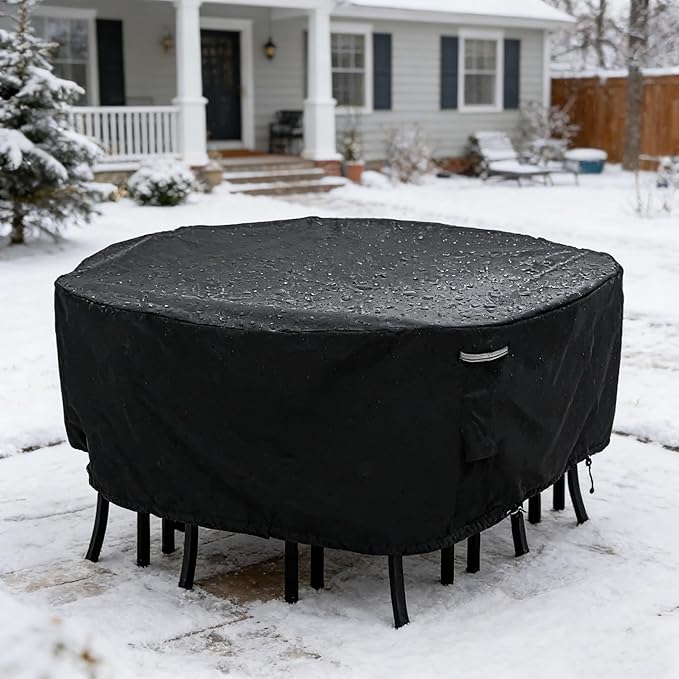 RosieLily Round Patio Table Chair Set Cover Outdoor Furniture Cover Round Heavy Duty Waterproof UV Resistant Covers for Outdoor Circular Dining Table & Chairs, 71" Dx23.6 H, 1 Pack, Black